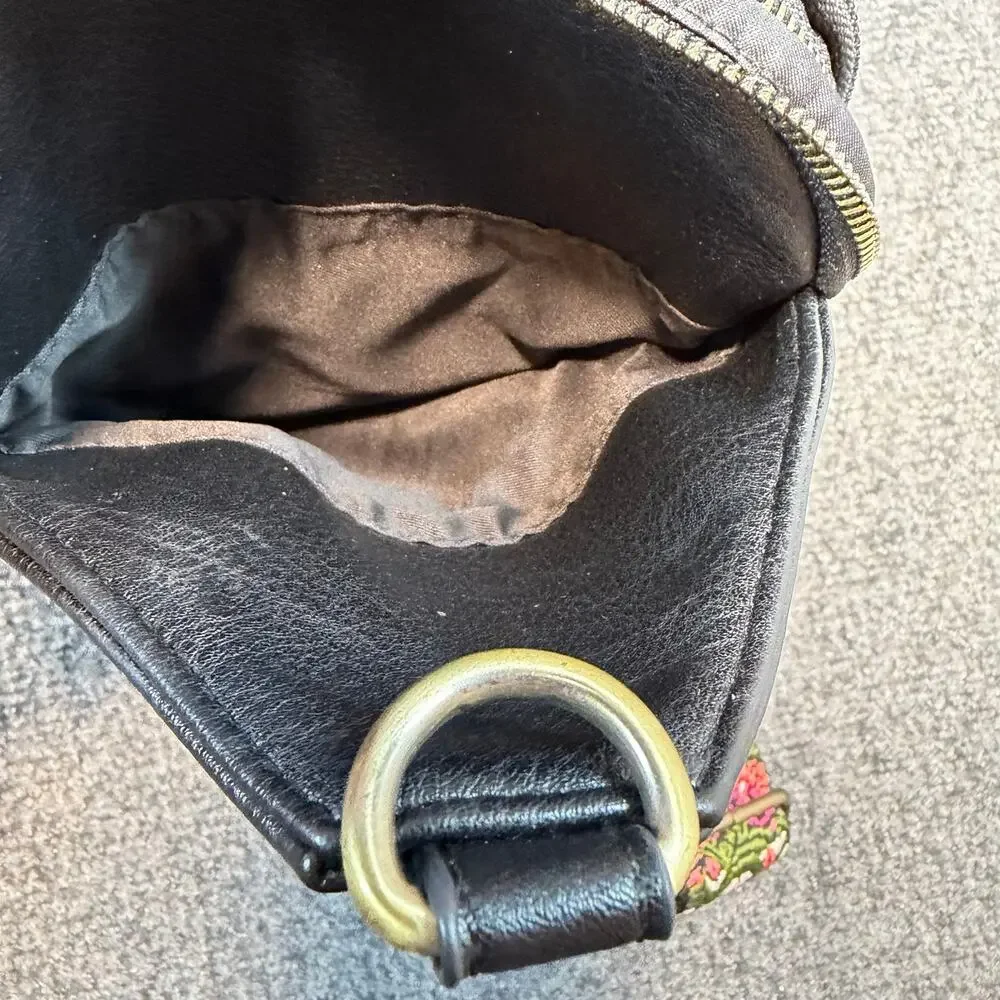 Antik Kraft Black Vegan Leather Sling Backpack Crossbody Bag Patterned Strap